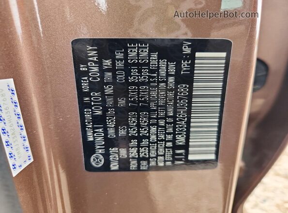 KM8J33A26HU367689 2017 HYUNDAI TUCSON Brown 
