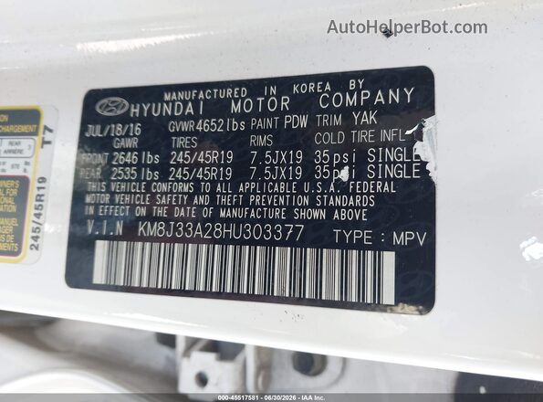 KM8J33A28HU303377 2017 HYUNDAI TUCSON White Widok komory silnika