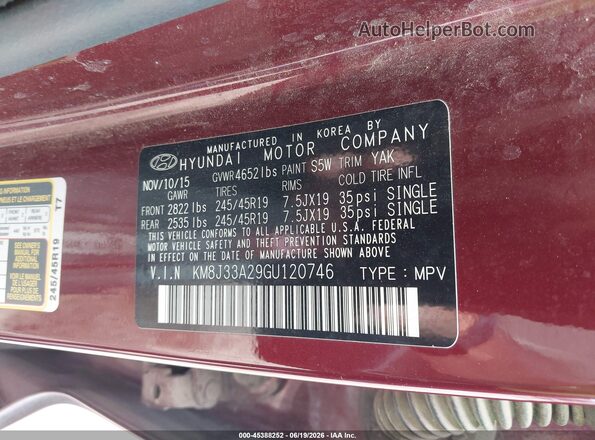 KM8J33A29GU120746 2016 HYUNDAI TUCSON Бордовый Вид подкапотного пространства