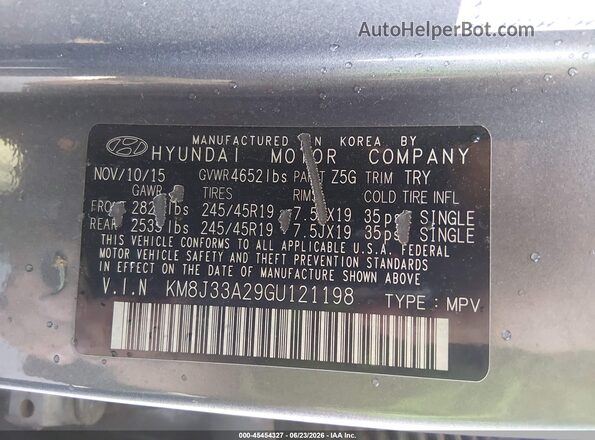 KM8J33A29GU121198 2016 HYUNDAI TUCSON Gray Widok komory silnika