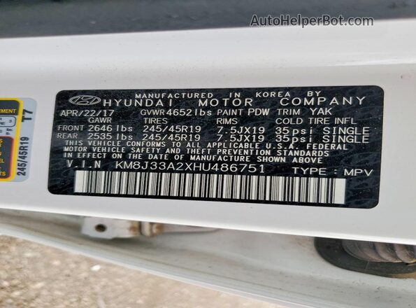 KM8J33A2XHU486751 2017 HYUNDAI TUCSON White 