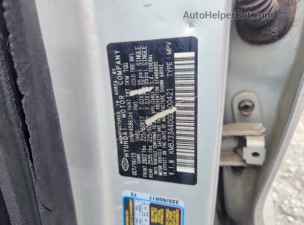 KM8J33A40GU100421 2016 HYUNDAI TUCSON Silver VIN კოდის სტიკერის ხედი