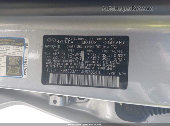 KM8J33A41JU678048 2018 HYUNDAI TUCSON Silver ძრავის განყოფილების ხედი