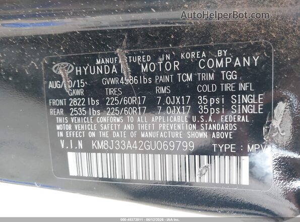 KM8J33A42GU069799 2016 HYUNDAI TUCSON Черный Вид подкапотного пространства