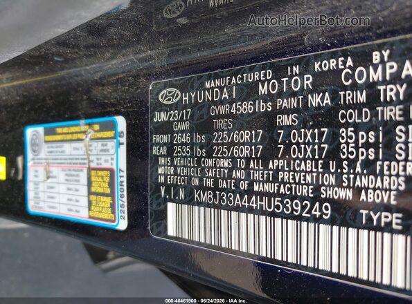 KM8J33A44HU539249 2017 HYUNDAI TUCSON Черный Вид подкапотного пространства