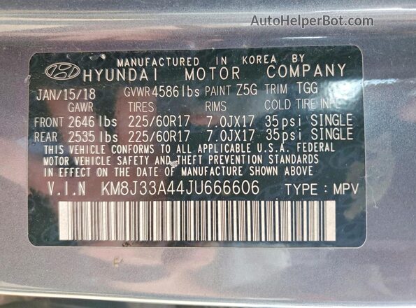 KM8J33A44JU666606 2018 HYUNDAI TUCSON Gray Սալոնի 360 աստիճան տեսք