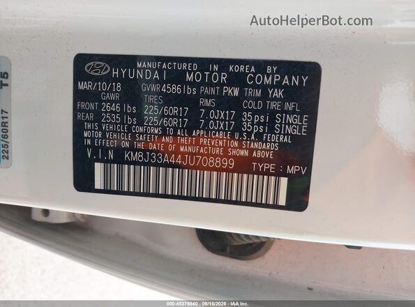 KM8J33A44JU708899 2018 HYUNDAI TUCSON White 