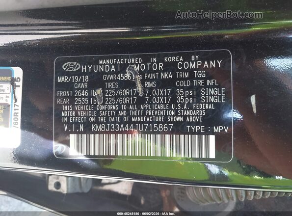 KM8J33A44JU715867 2018 HYUNDAI TUCSON Черный Вид подкапотного пространства