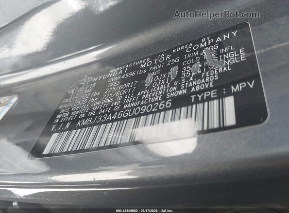 KM8J33A46GU090266 2016 HYUNDAI TUCSON Gray Vista del compartimento del motor