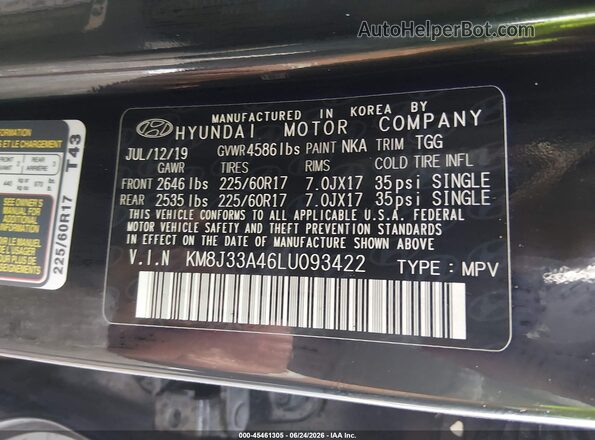 KM8J33A46LU093422 2020 HYUNDAI TUCSON Black Вид підкапотного простору