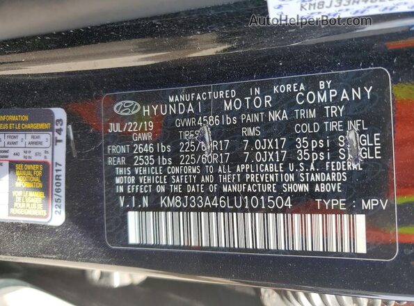 KM8J33A46LU101504 2020 HYUNDAI TUCSON Black Սալոնի 360 աստիճան տեսք