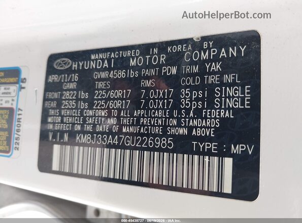 KM8J33A47GU226985 2016 HYUNDAI TUCSON White Engine compartment view