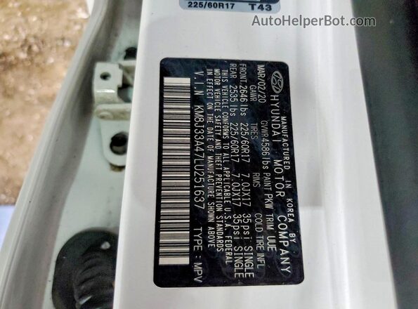 KM8J33A47LU251637 2020 HYUNDAI TUCSON White 