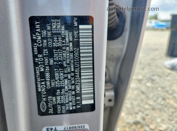 KM8J33A48LU110902 2020 HYUNDAI TUCSON Серебряный Панорамный вид салона 360°
