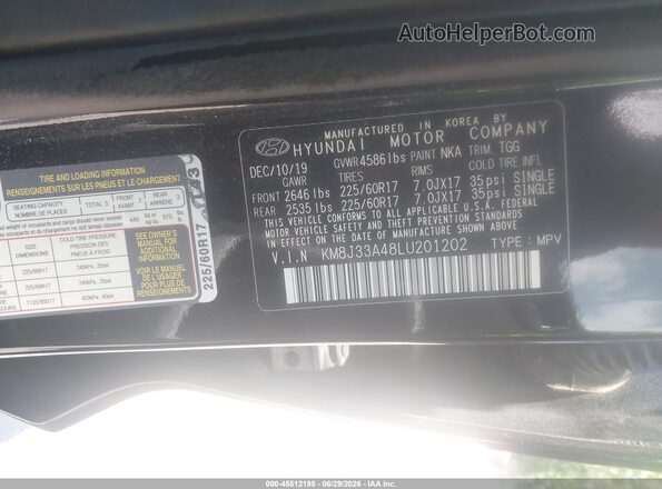 KM8J33A48LU201202 2020 HYUNDAI TUCSON Черный Вид подкапотного пространства