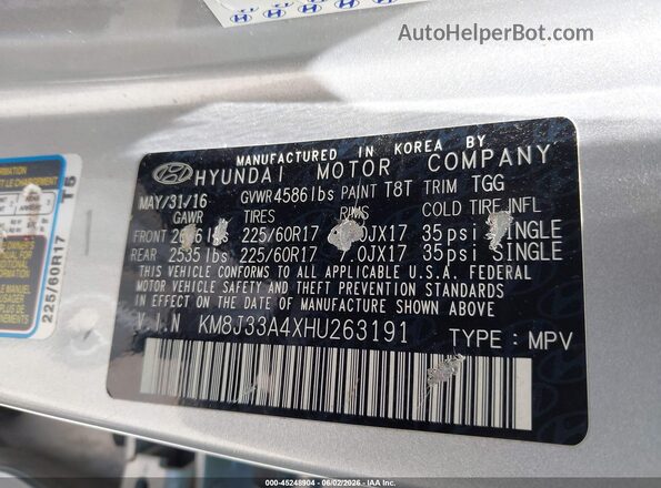 KM8J33A4XHU263191 2017 HYUNDAI TUCSON Silver Vista del compartimento del motor