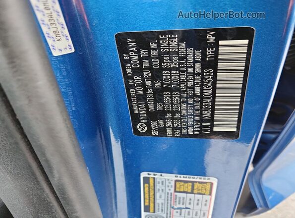 KM8J33AL0MU345433 2021 HYUNDAI TUCSON Blue VIN կոդի պիտակի տեսք