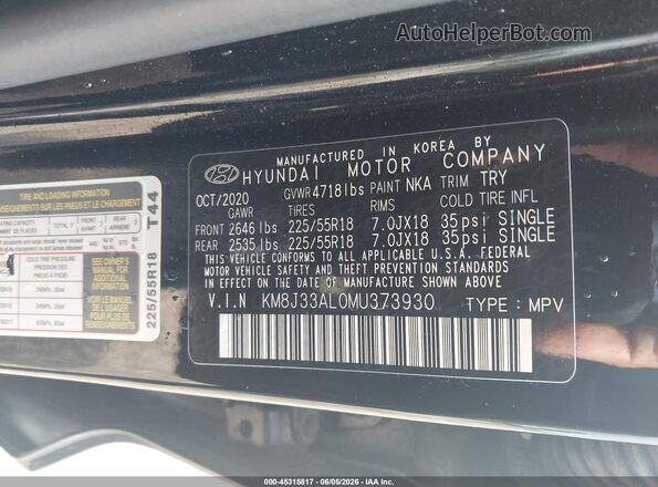 KM8J33AL0MU373930 2021 HYUNDAI TUCSON Black Widok komory silnika
