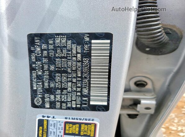 KM8J33AL2KU992848 2019 HYUNDAI TUCSON Silver VIN կոդի պիտակի տեսք