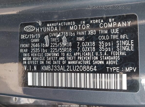 KM8J33AL2LU208864 2020 HYUNDAI TUCSON Blue Շարժիչի բաժամունքի տեսք