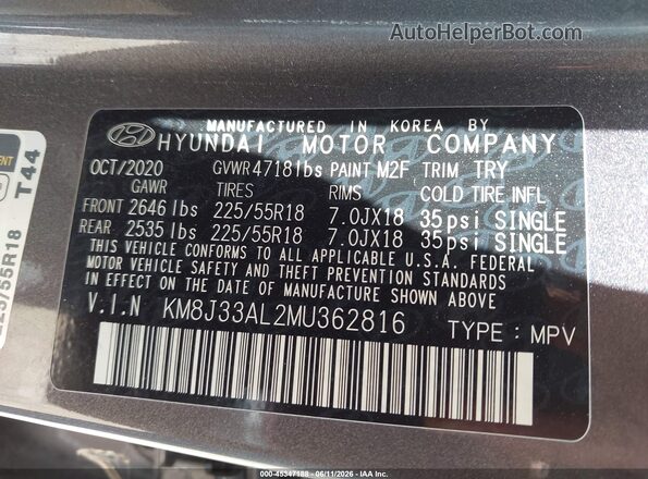 KM8J33AL2MU362816 2021 HYUNDAI TUCSON Silver Engine compartment view