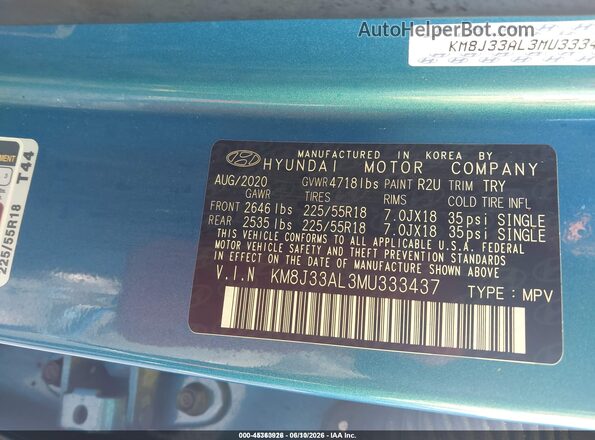 KM8J33AL3MU333437 2021 HYUNDAI TUCSON Blue ძრავის განყოფილების ხედი