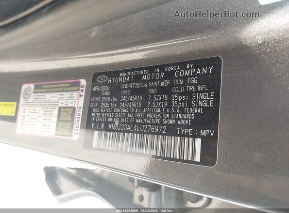 KM8J33AL4LU276972 2020 HYUNDAI TUCSON Gray Engine compartment view