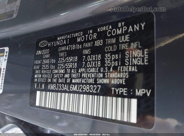 KM8J33AL6MU298327 2021 HYUNDAI TUCSON Black Widok komory silnika