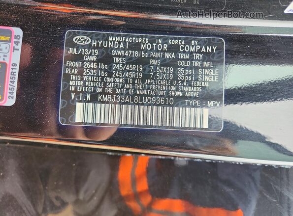 KM8J33AL8LU093610 2020 HYUNDAI TUCSON Black Vista del compartimento del motor
