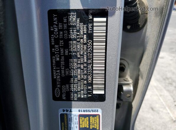 KM8J33AL9LU275350 2020 HYUNDAI TUCSON Silver VIN კოდის სტიკერის ხედი