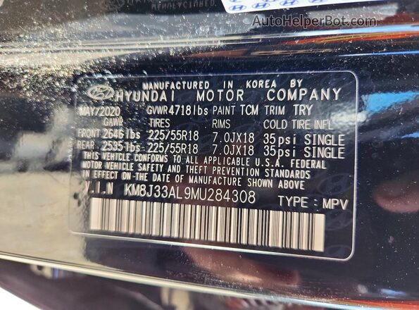 KM8J33AL9MU284308 2021 HYUNDAI TUCSON Black 