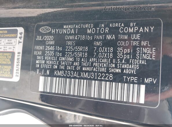 KM8J33ALXMU312228 2021 HYUNDAI TUCSON Black Vista del compartimento del motor