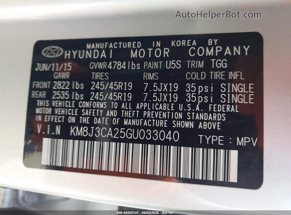KM8J3CA25GU033040 2016 HYUNDAI TUCSON Серебряный Вид подкапотного пространства
