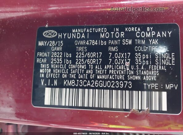 KM8J3CA26GU023973 2016 HYUNDAI TUCSON Burgundy Engine compartment view