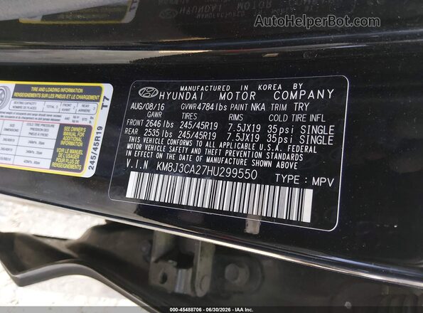 KM8J3CA27HU299550 2017 HYUNDAI TUCSON Black ძრავის განყოფილების ხედი