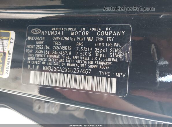 KM8J3CA2XGU257467 2016 HYUNDAI TUCSON Black Շարժիչի բաժամունքի տեսք