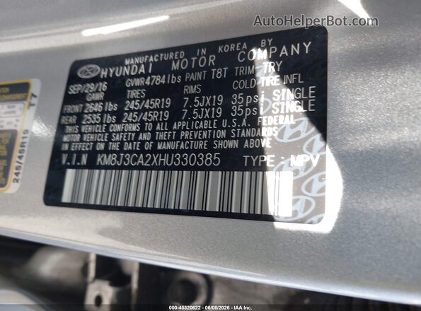 KM8J3CA2XHU330385 2017 HYUNDAI TUCSON Silver Widok komory silnika