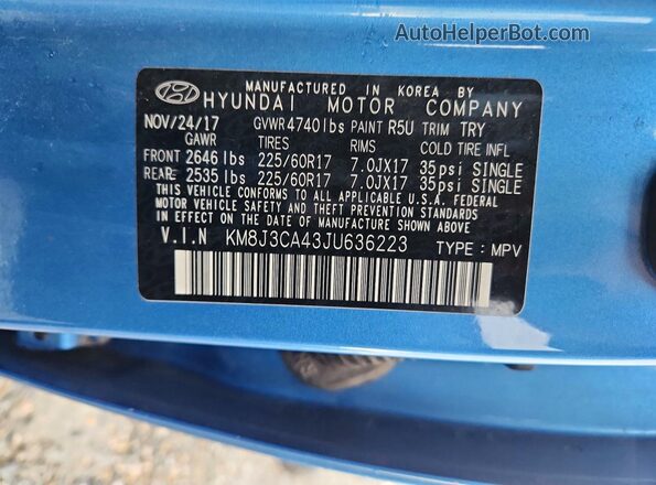 KM8J3CA43JU636223 2018 HYUNDAI TUCSON Blue 