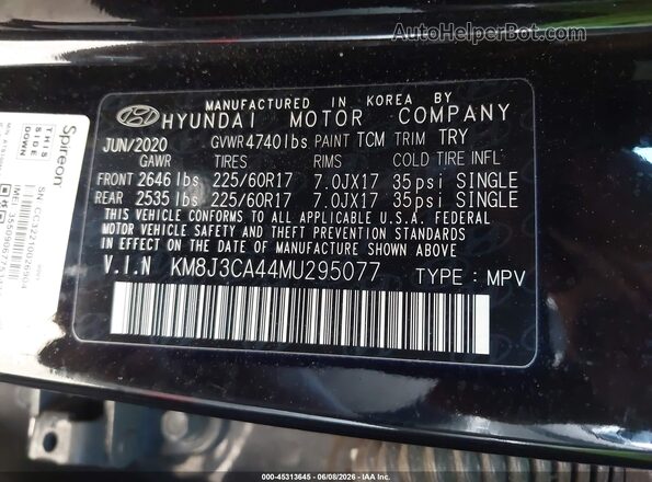 KM8J3CA44MU295077 2021 HYUNDAI TUCSON Черный Вид подкапотного пространства