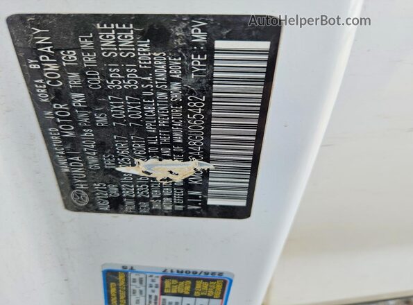 KM8J3CA48GU065482 2016 HYUNDAI TUCSON White Vista de la etiqueta del VIN