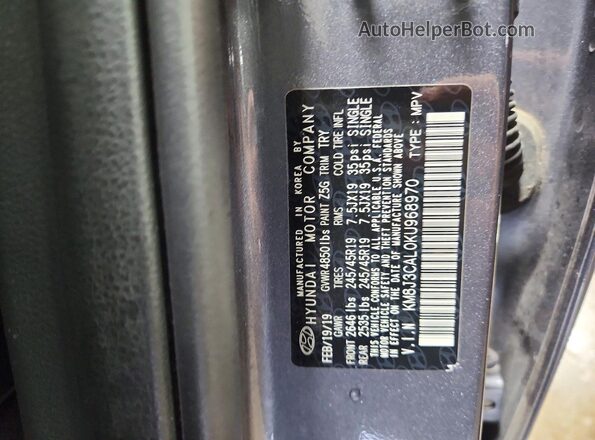 KM8J3CAL0KU968970 2019 HYUNDAI TUCSON Gray Вид наклейки з VIN-кодом