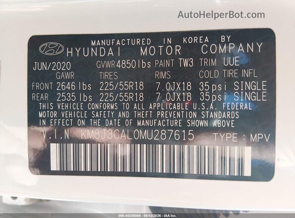 KM8J3CAL0MU287615 2021 HYUNDAI TUCSON White Engine compartment view
