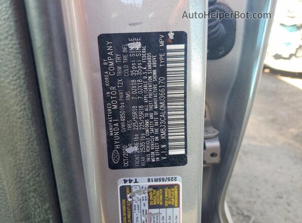 KM8J3CAL0MU366170 2021 HYUNDAI TUCSON Silver Vista de la etiqueta del VIN