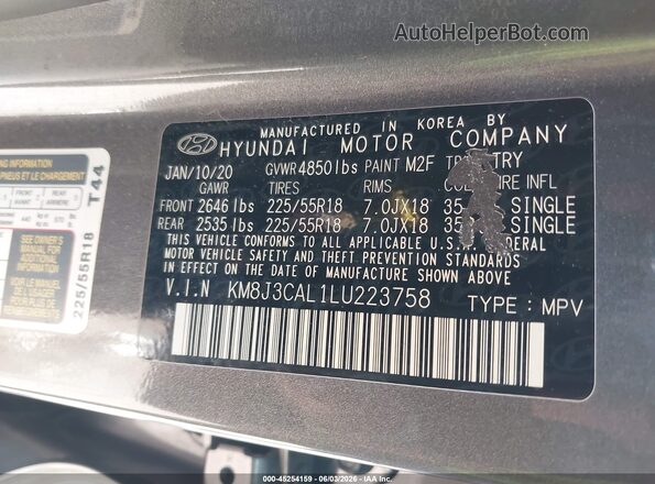 KM8J3CAL1LU223758 2020 HYUNDAI TUCSON Gray ძრავის განყოფილების ხედი
