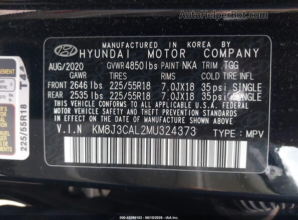 KM8J3CAL2MU324373 2021 HYUNDAI TUCSON Black Engine compartment view