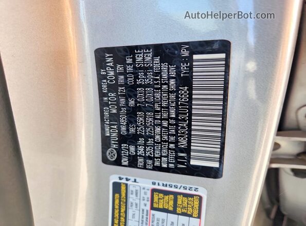 KM8J3CAL3LU176684 2020 HYUNDAI TUCSON Silver VIN კოდის სტიკერის ხედი