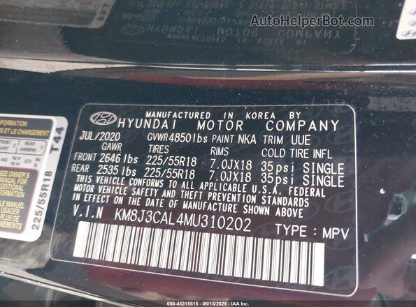 KM8J3CAL4MU310202 2021 HYUNDAI TUCSON Black Շարժիչի բաժամունքի տեսք