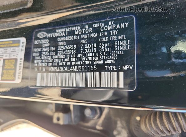 KM8J3CAL4MU361165 2021 HYUNDAI TUCSON Black Vista de la etiqueta del VIN