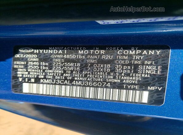KM8J3CAL4MU366074 2021 HYUNDAI TUCSON Blue 