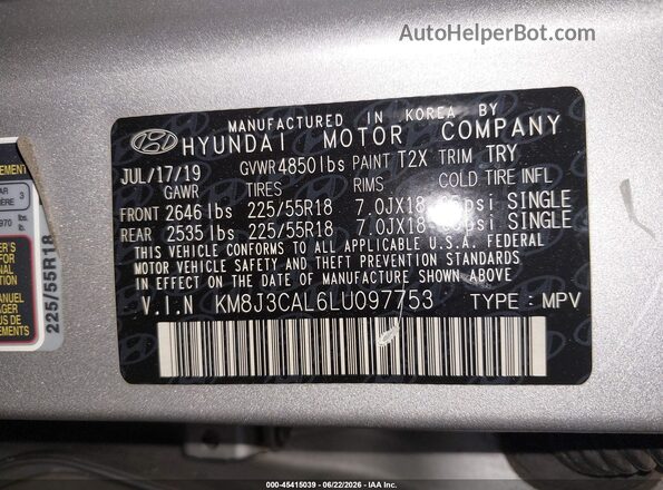 KM8J3CAL6LU097753 2020 HYUNDAI TUCSON Silver Вид підкапотного простору